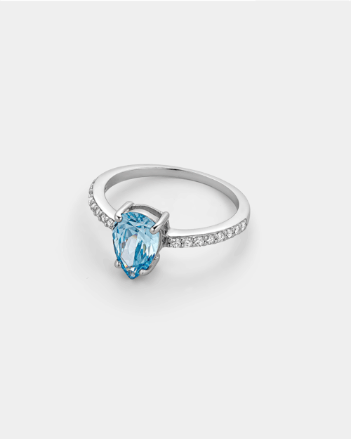 Ring with blue teardrop zircon in Silver 925°