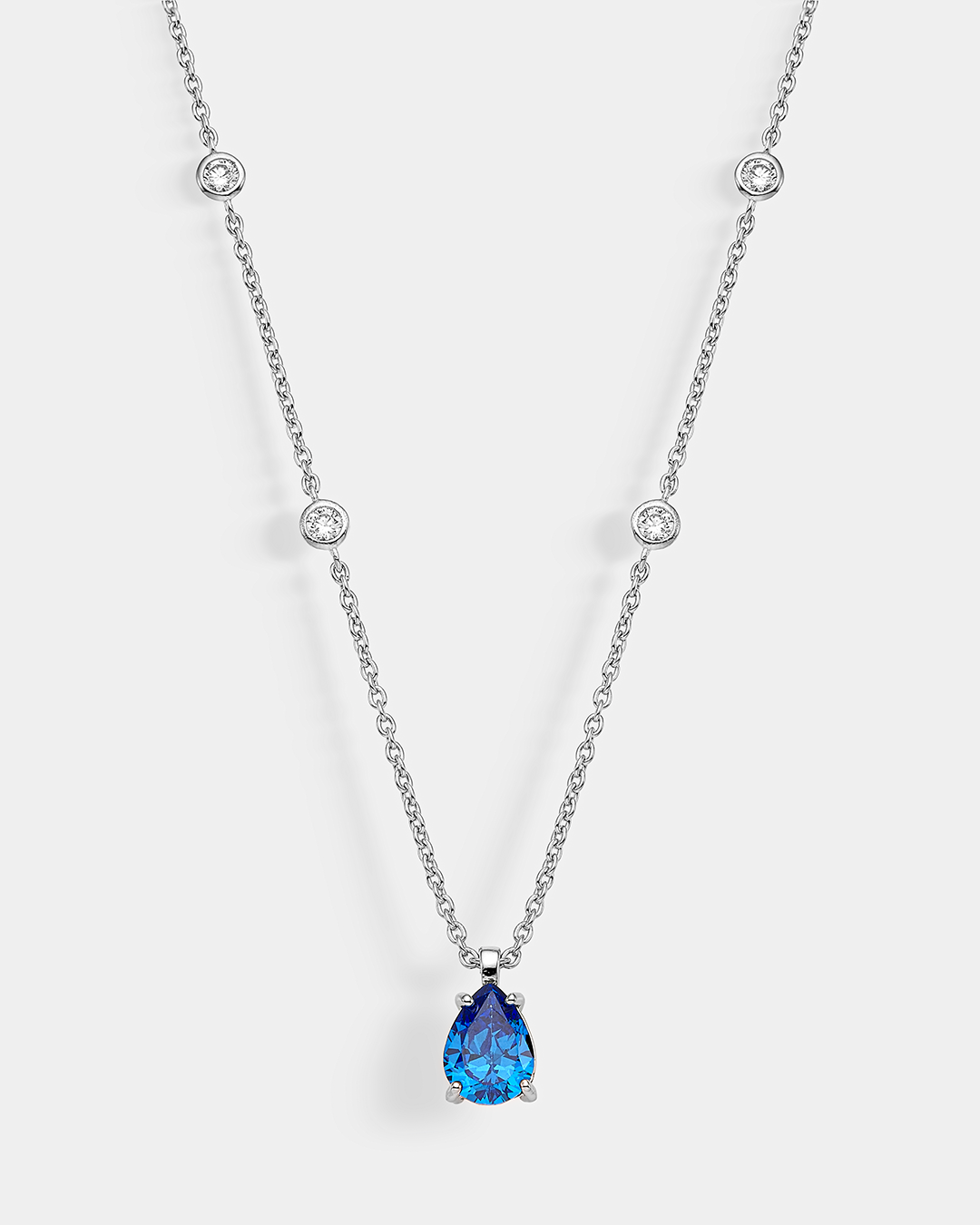 20179654423 Necklace with blue teardrop zircon in Silver 925°