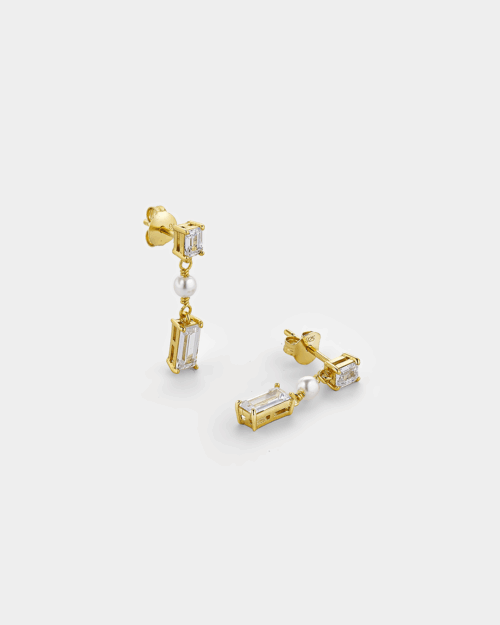 Earrings with pearl and baguette zircons in gold-plated Silver 925°
